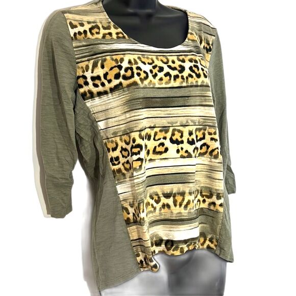 Chico’s Brie Cheetah Stripe Knit Top Green Size 1 - Picture 4 of 10